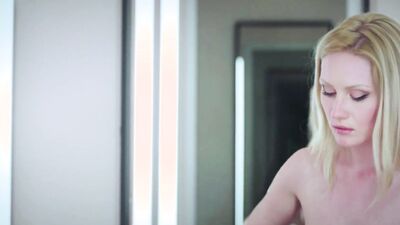 FITTING-ROOM Fashin model Gerda tries on some thong bodysuit and masturbates