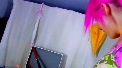 A hot German girl with pink hair adores fucking with a thick cock