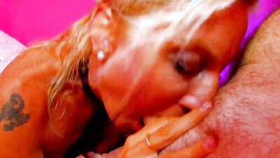 Superb German babe gets sprayed with cum after a hard anal bang