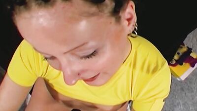 A super sexy German lady loves cum on her small boobs