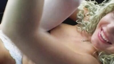 Round titted babe form Germany masturbating and sucking a cock in the car