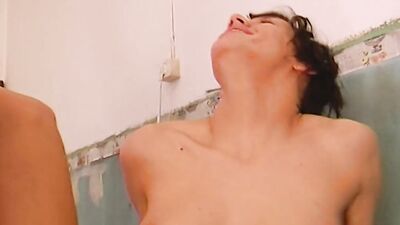 A slim German babe gets banged in the bathroom