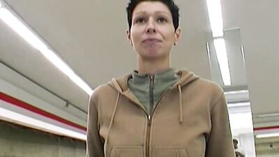 Dark haired German slut eating all the cum from a long cock