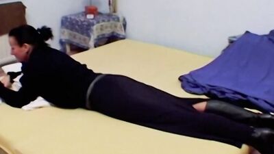 Dark haired German slut gets her small tits covered with cum