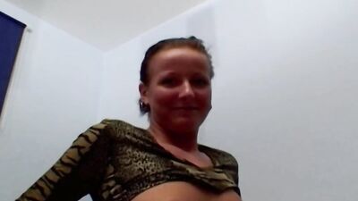 Dark haired German slut gets her small tits covered with cum