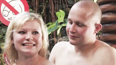 A chubby german babe pleasing a long cock near the pool