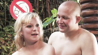 A chubby german babe pleasing a long cock near the pool