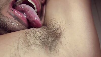 Hot amateur licks his armpits before taking a good stroke