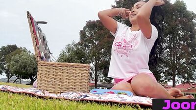 Perfect picnic with romantic Asian teen with beautiful big booty Joon Mali