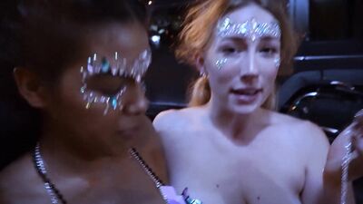 Latina teen Maya Farrell and bisex BFFs lure a stranger into foursome fuck