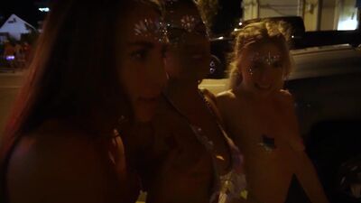 Latina teen Maya Farrell and bisex BFFs lure a stranger into foursome fuck