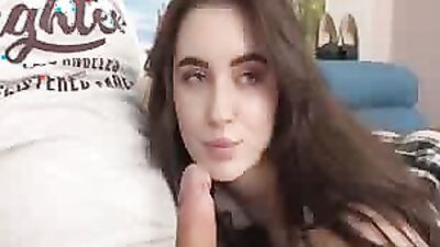 Brunette With Gorgeous Face Sucking Huge Cock
