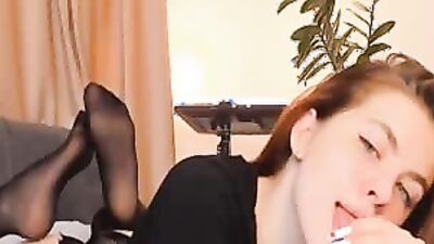Gorgeous Brunette Babe Plays and Sucks Dick