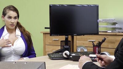 Brunette with giant boobs pussy fucked by a fake agent