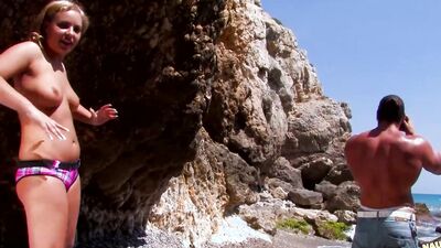 Hot blonde French slut gives up her mouth, pussy, and asshole on a secluded beach