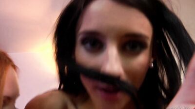 Two lovely Franch babes give a POV anal full service to their client with a fat cock
