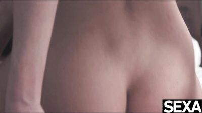 Watch this gorgeous brunette ride her lover to a creampie orgasm