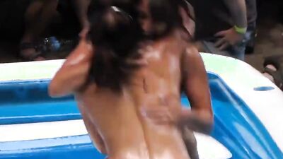 Fighting Naked Outdoors in a Crowd