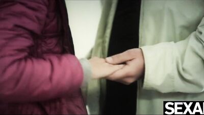 Cute blonde has wild sex up against the parking garage wall