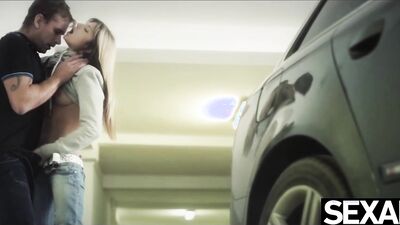 Cute blonde has wild sex up against the parking garage wall