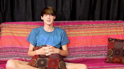 Sexy skinny twink Elijah White jerking cock after interview
