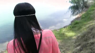 Girlfriends Hot black haired babe eats pussy in public forest