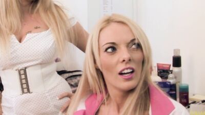 Stacey Saran is having threesome sex with another blonde slut and her BF