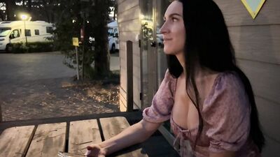Sexy neighbor fucks and sucks stranger's dick while her boyfriend is at a nearby campsite