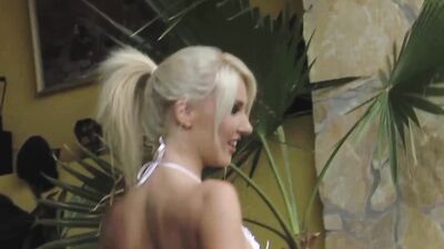 Stunning looking German blonde fucking with her dude in the backyard