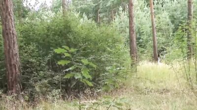 German brunette taking a monster cock in the woods