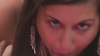 The pierced clitoris intensifies the pleasure for the skinny brunette while she fucks the guy