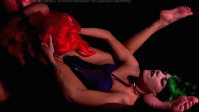 Ebony babe loves when her lesbian friend puts on her strapon and plows her pussy