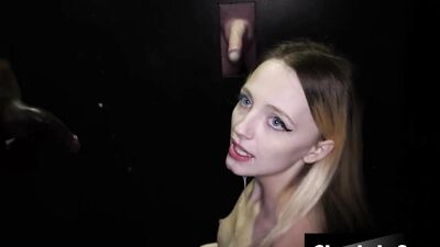 BIGGEST LOAD OF CUM In Hot Blondes Mouth At The Gloryhole