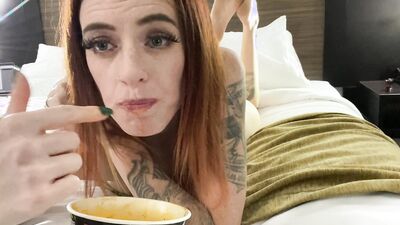 Spicy noodle challenge with blowjob and fuck from behind closeup