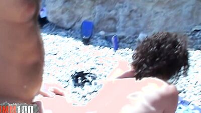 Foursome at the beach with two horny sluts