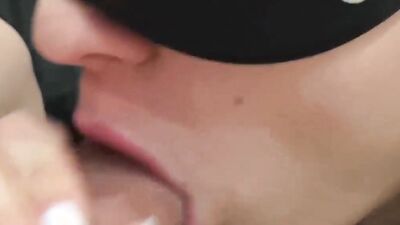 She gave a blowjob with her delicate lips and got sperm in her mouth