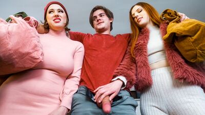 Stepbrotehr getting a double blowjob from Scarlett Mae and Riley Nixon