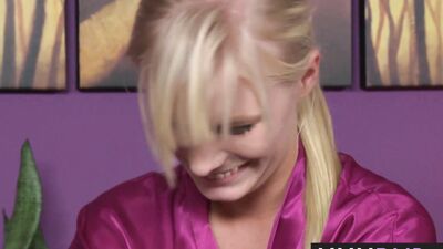 Sexy blonde MILF sucking clients big cock after he enjoyed hot massage