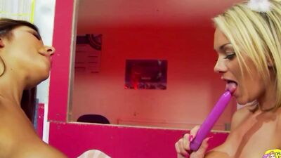 Busty blonde babes having fun with big tits, toys, and more in a lesbian orgy