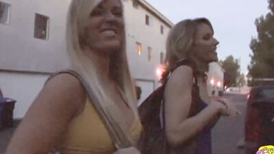 With the help of a strapon the blonde lesbians bang and make each other orgasm