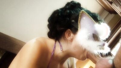 Masked babe in black stockings gets fucked by a big dick