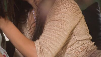 Couples therapist helps two lesbian girls resolve their issues by fucking on the couch