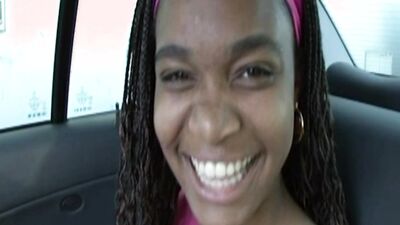Ebony honey is quick to take her pink dress off and fuck her white guy