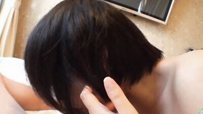 Brunette Asian girl makes a dude cum by using nothing but her mouth
