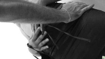 Sweet black corset flies off as Asian minx fucks her boyfriend in the bed
