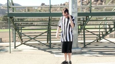 Lucky referee feeds a gorgeous brunette cheerleader his hot cum