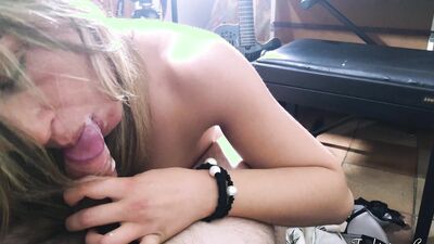 An amateur sloppy blowjob full of saliva with final facial - cumshot on her face!