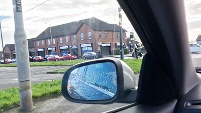 MILF Driving with tits out, bra, short skirt, see-through top, around the city