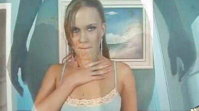 The adorable babe is naughty and gets anal with a big sausage in a doggy