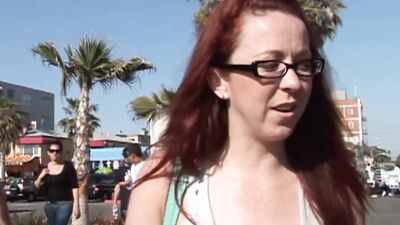 Redhead hottie has a hardcore threesome sex with two black guys